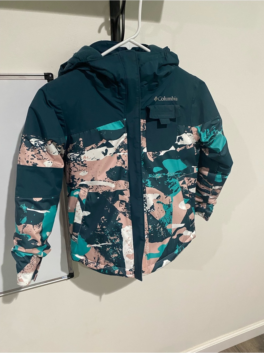 Columbia Teal, Pink & Gold Patterned Girls' Hooded Jacket